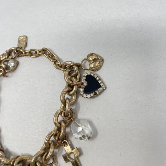 You & I Charm Bracelet Gold-Tone Hearts Cross Religious Love Chain Dangle - Picture 4 of 9